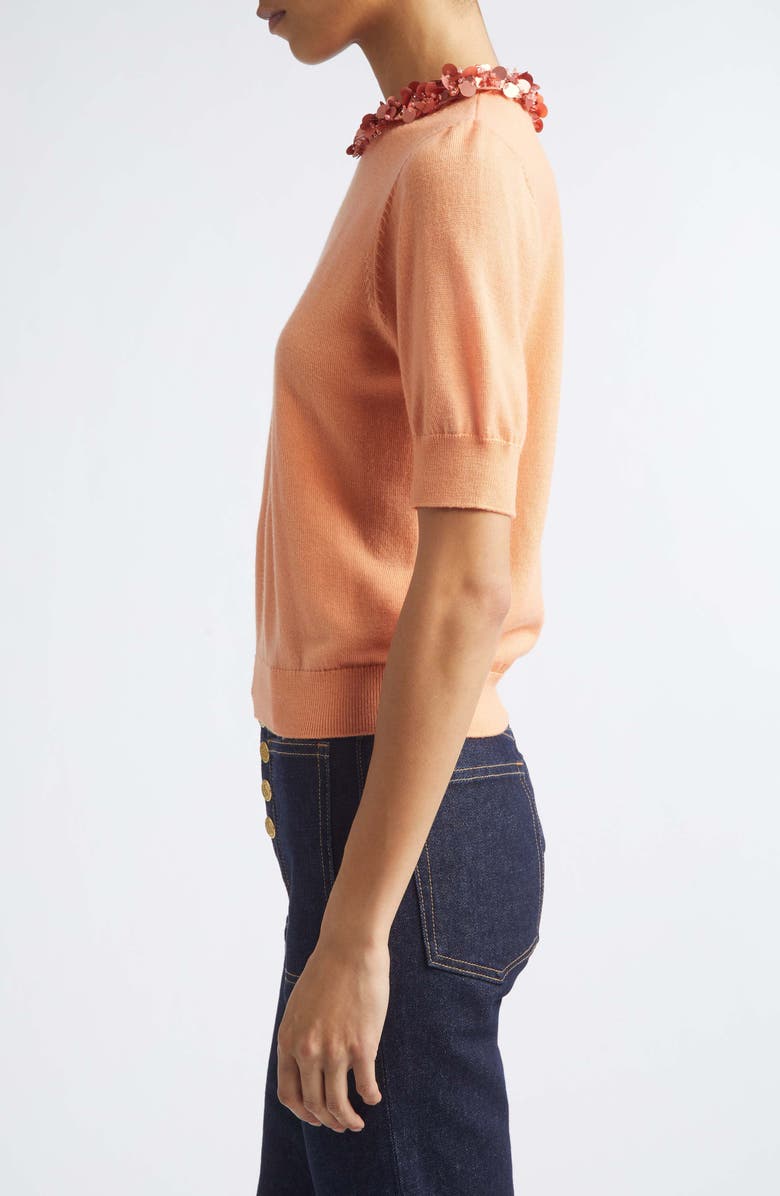 Ulla Johnson Jude Embellished Wool Sweater, Alternate, color, Coral Orange