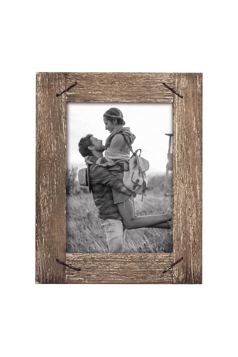 4x6 Decorative Weathered Distressed Wood Nail Accents Picture Frame, Main, color, Brown