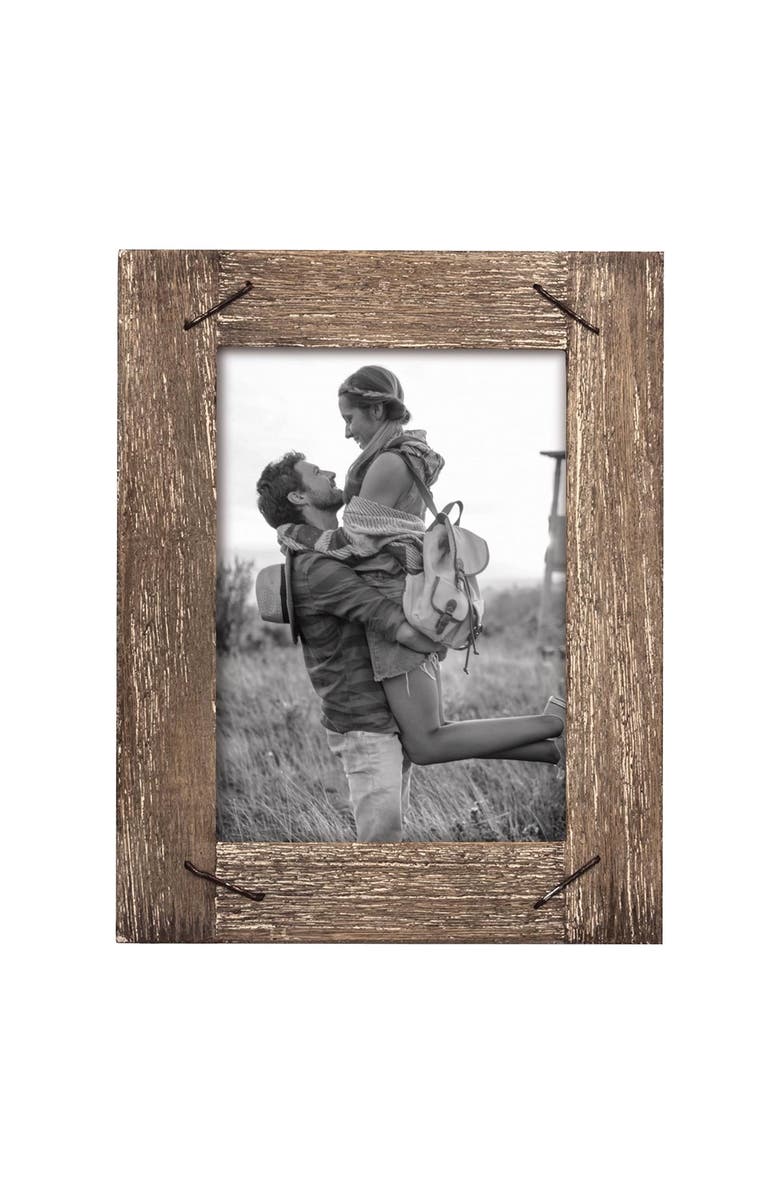 Foreside Home and Garden 4x6 Decorative Weathered Distressed Wood Nail Accents Picture Frame, Main, color, Brown
