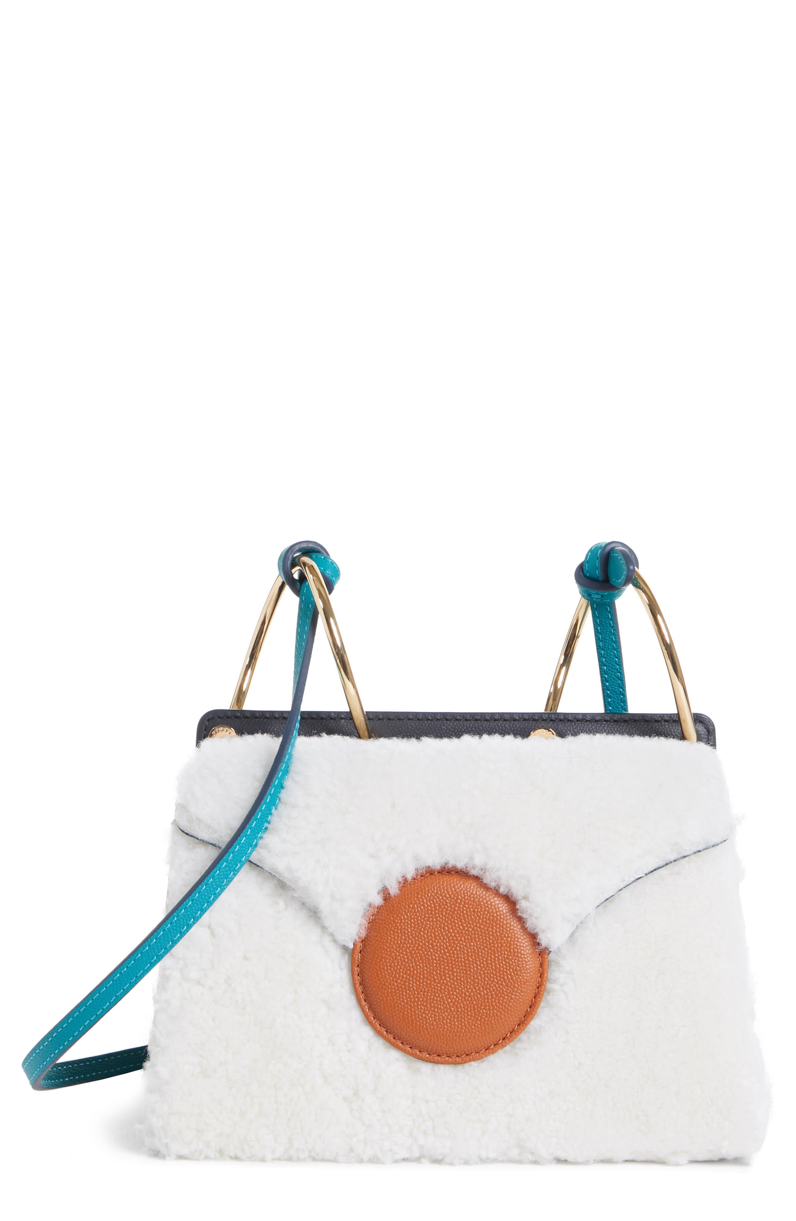 Mini Phoebe Leather Bag, Main, color, CURLY SHEARLING WHITE-MARINE