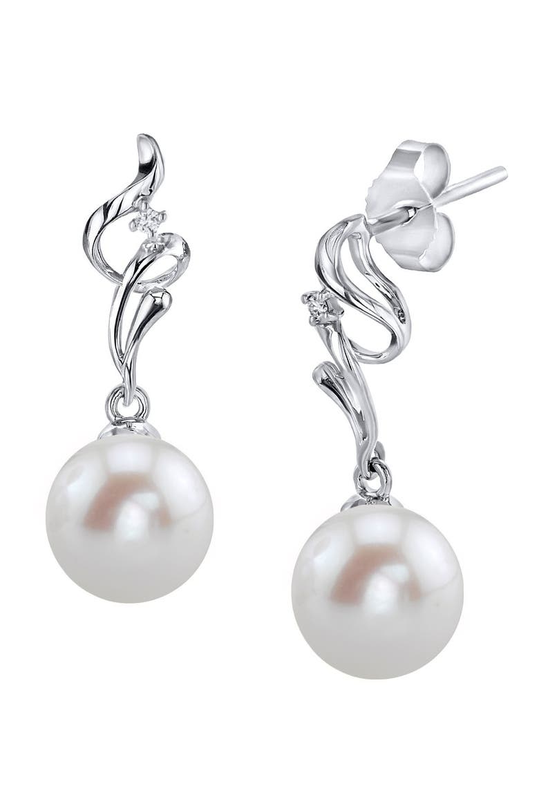 14K Gold Freshwater Pearl & Diamond Aria Earrings, Main, color, White Gold
