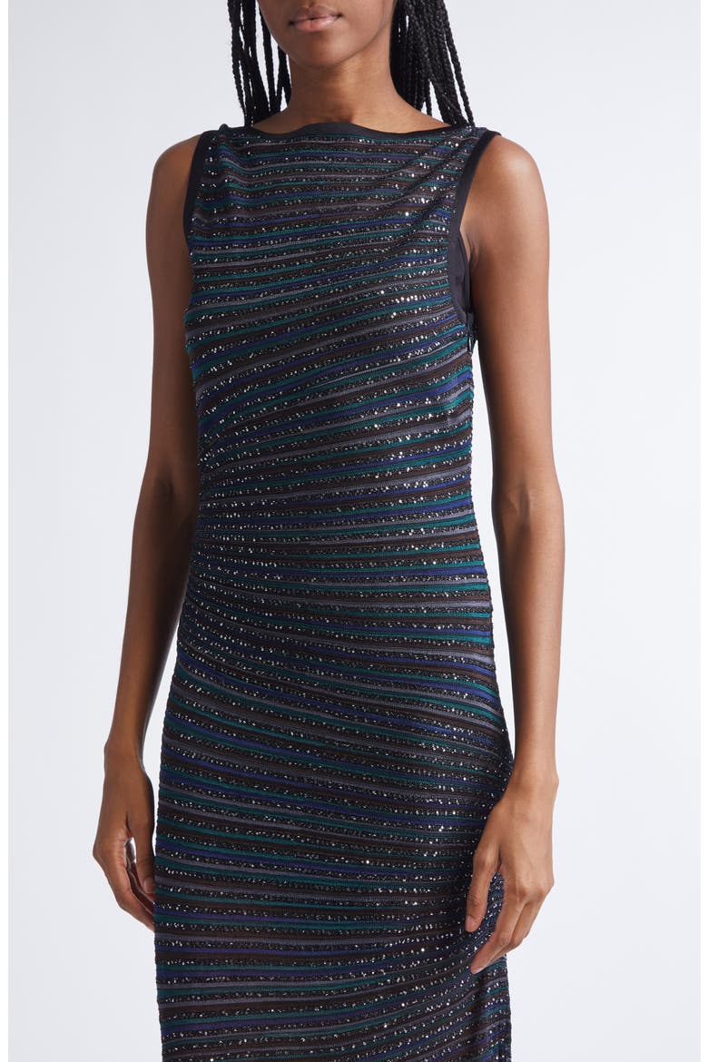 Stripe Bateau Neck Metallic Knit Dress, Alternate, color, MULTI BLK GREEN BLUE TONES