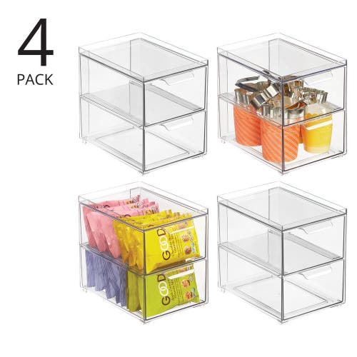 Mdesign Plastic Stackable Kitchen Pantry Organizer With Drawer In Transparent