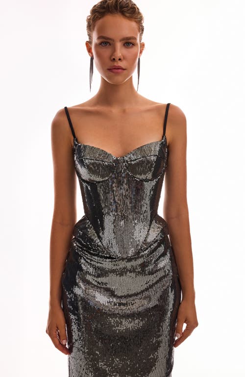 Milla Sensational Spaghetti Straps Sequined Gray Corset In Gray