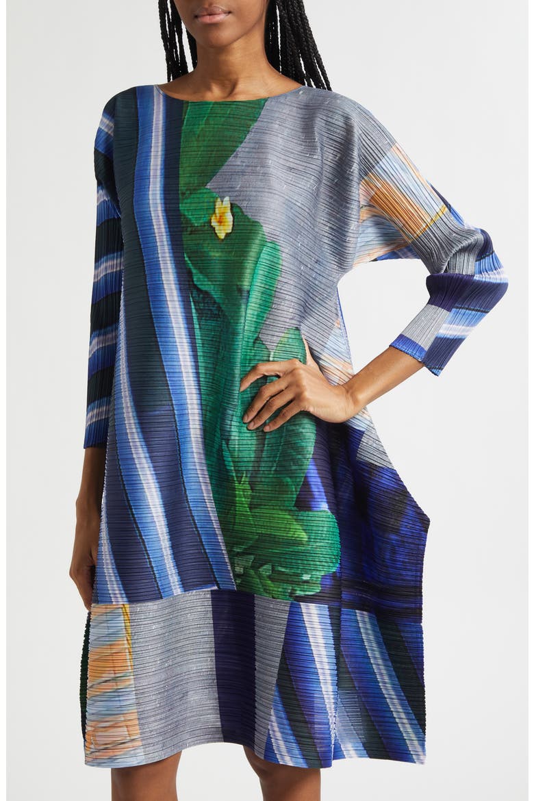 City Collage Pleated Dress, Alternate, color, GRAY X NAVY