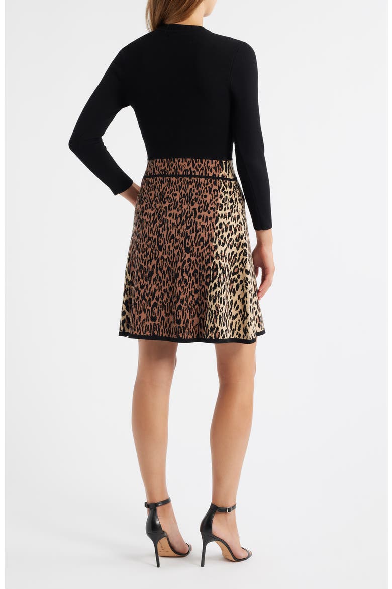 Leopard Detail Long Sleeve Sweater Dress, Alternate, color, ANIMAL