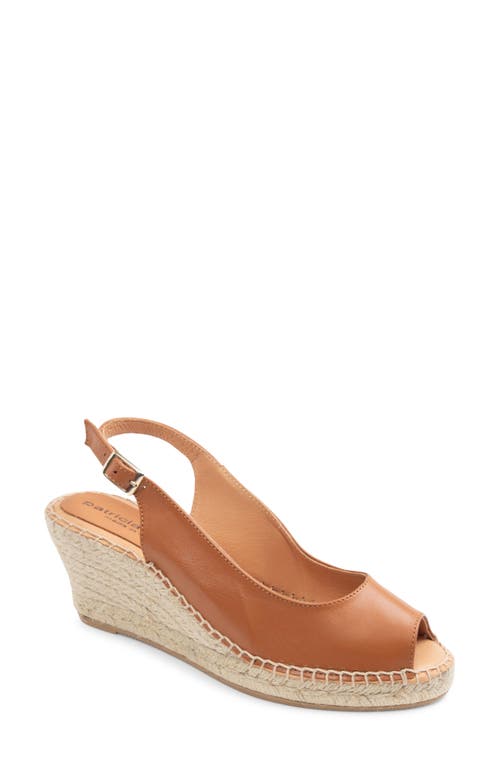 Shop Patricia Green Peyton Slingback Espadrille Peep Toe Platform Wedge Sandal In Cognac Leather