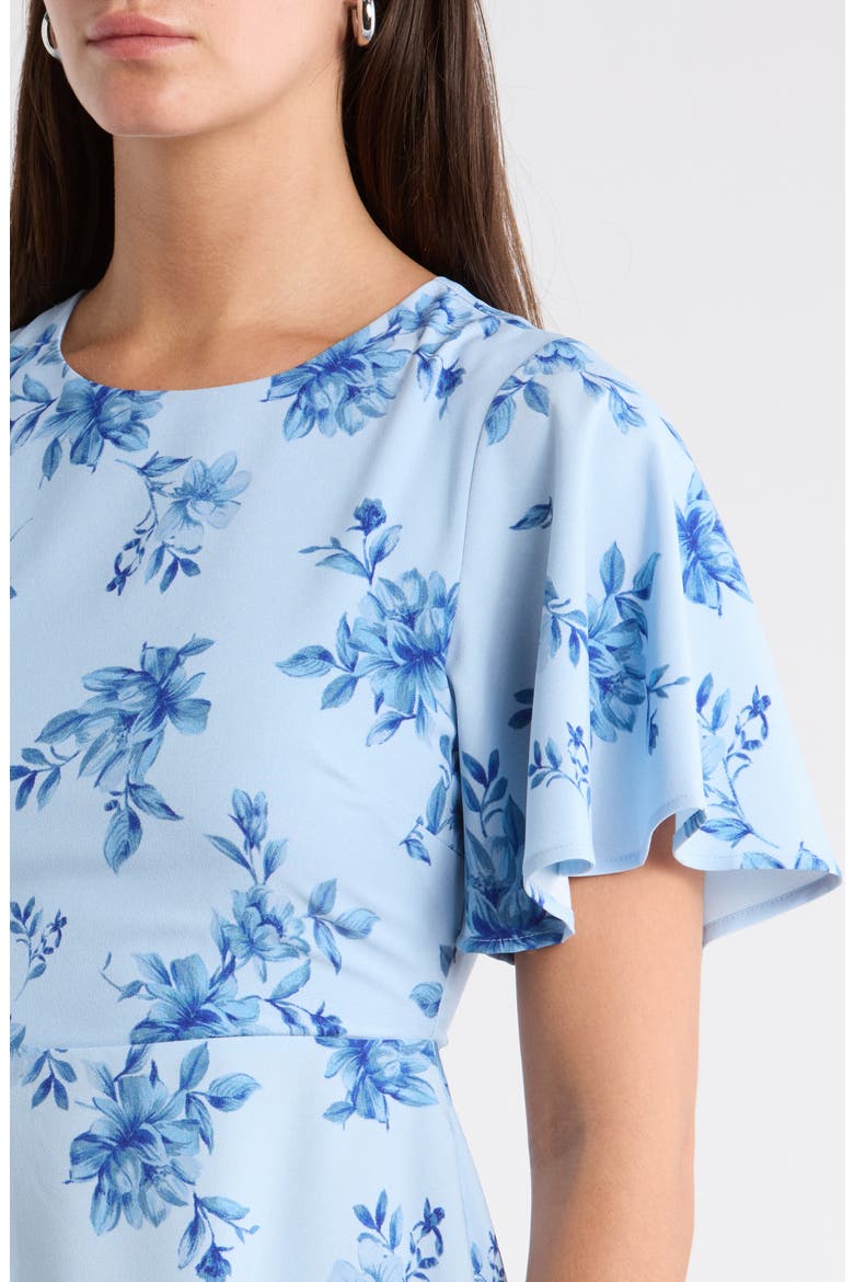 Floral Print Ruffle Hem Dress, Alternate, color, BLUE