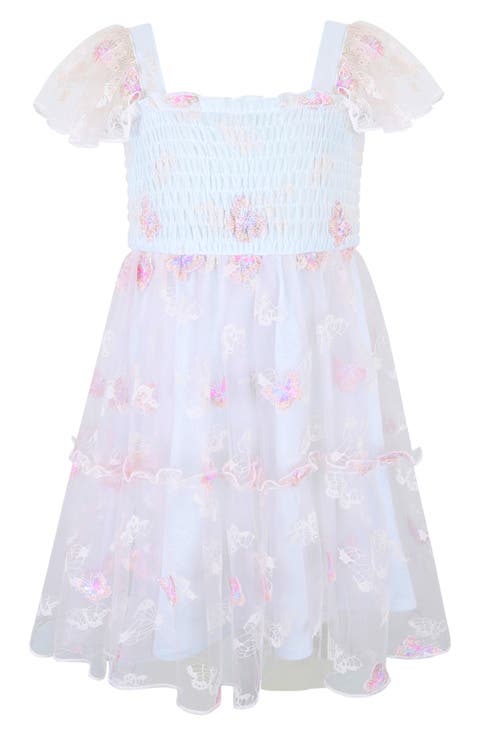 Kids' Smocked Bodice Dimensional Appliqué Party Dress (Toddler, Little Kid & Big Kid)