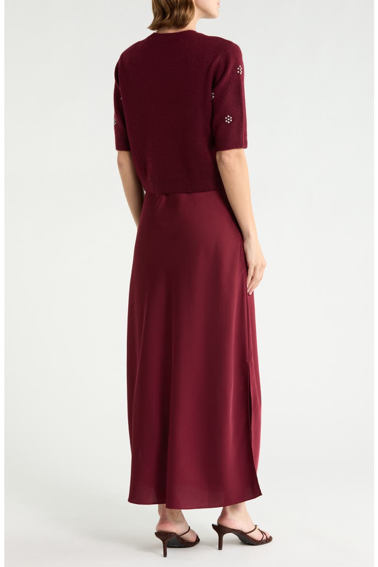 Satin Maxi Slipdress & Short Sleeve Sweater Set, Alternate, color, CRISP MERLOT