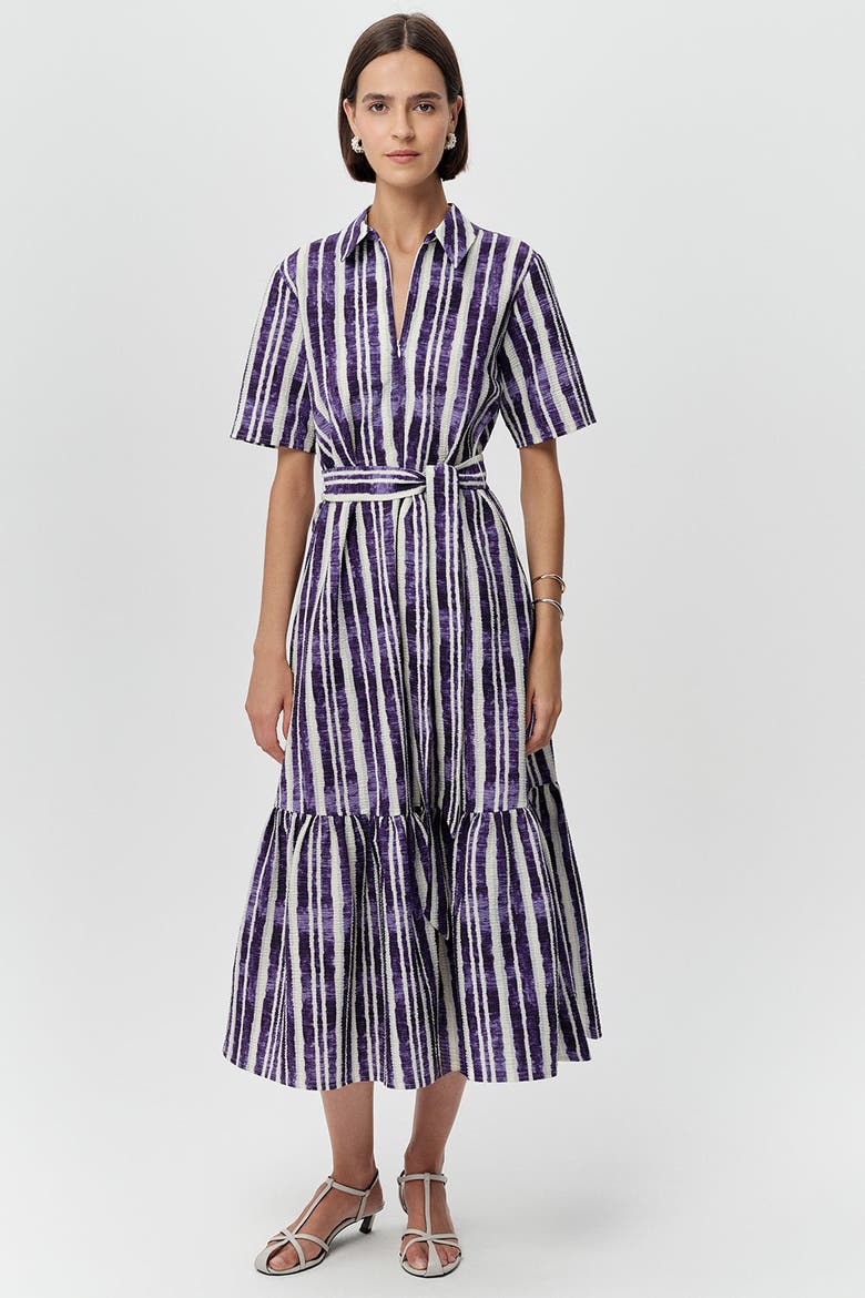 Xenia Short Sleeve Belted Pocketed Midi Dress, Alternate, color, Sax