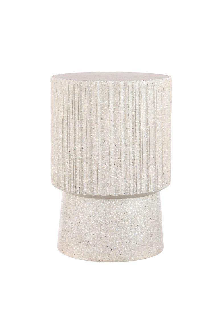 Louisa Modern Fluted Outdoor Accent Table, All-Weather Terrazzo Pedestal Garden Stool & Round Patio Side Table, Main, color, Cream Terrazzo