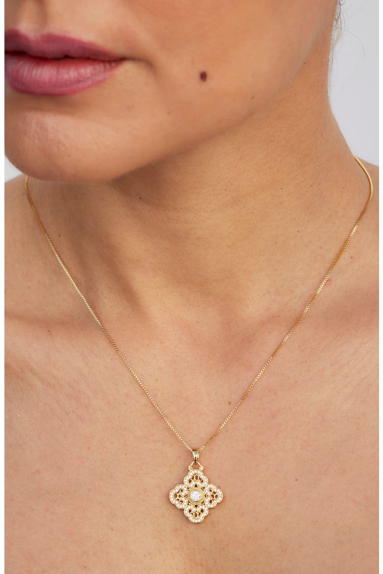 Cubic Zirconia Pav Pendant Necklace, Alternate, color, YELLOW