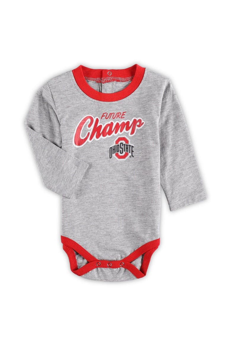 Newborn & Infant Scarlet/Heathered Gray Ohio State Buckeyes Little Kicker Long Sleeve Bodysuit & Sweatpants Set, Alternate, color, Scarlet
