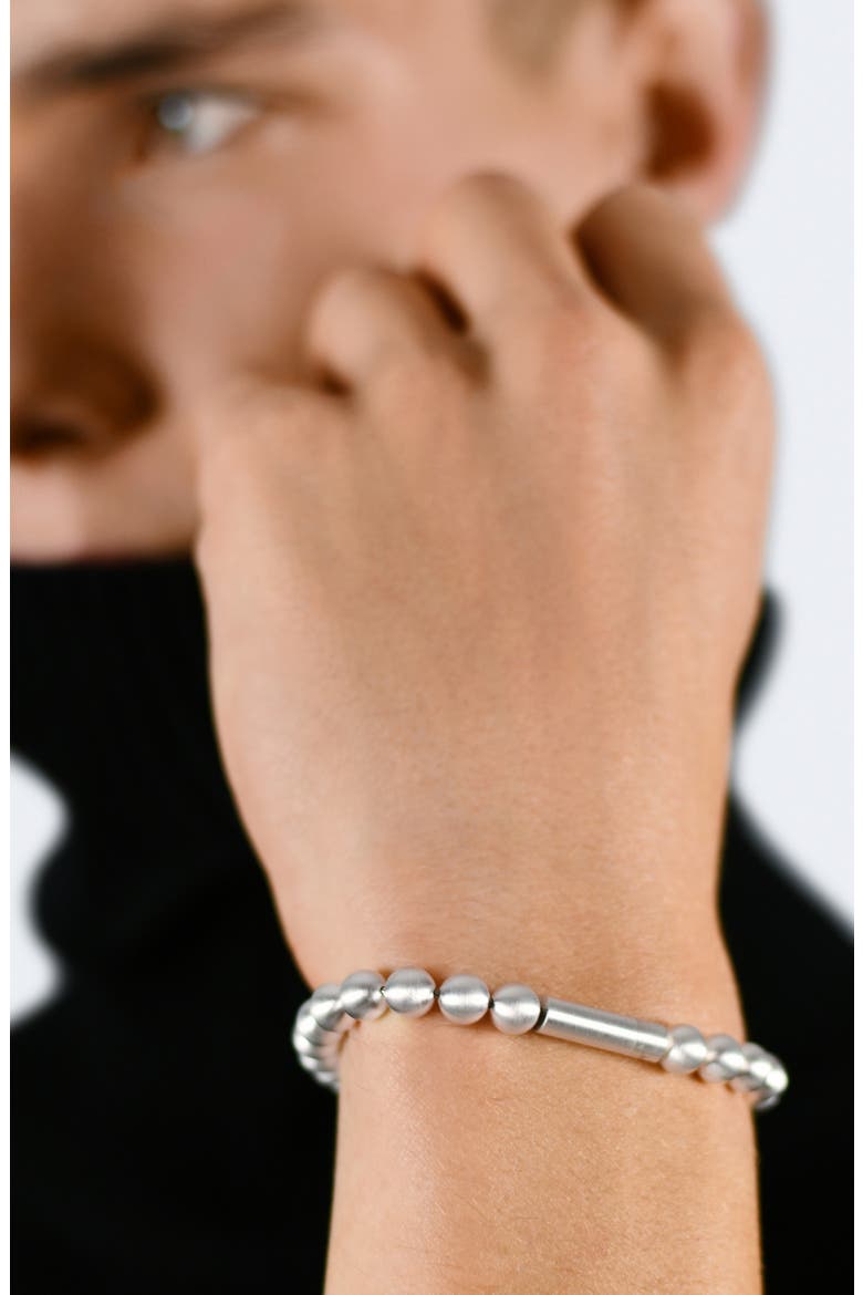Men's 47G Brushed Sterling Silver Beaded Bracelet, Alternate, color, SILVER
