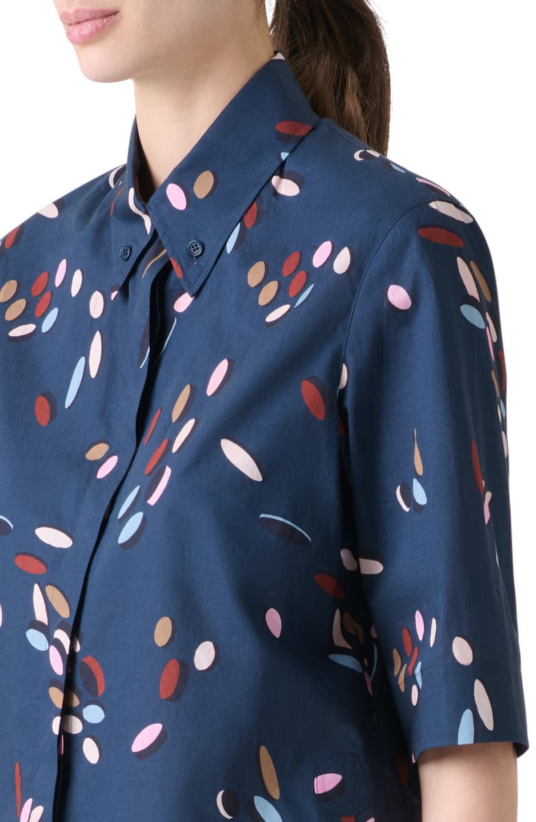 Akris punto Dropping Dots Short Sleeve Crop Button-Down Shirt, Alternate, color, Ink-Multicolor