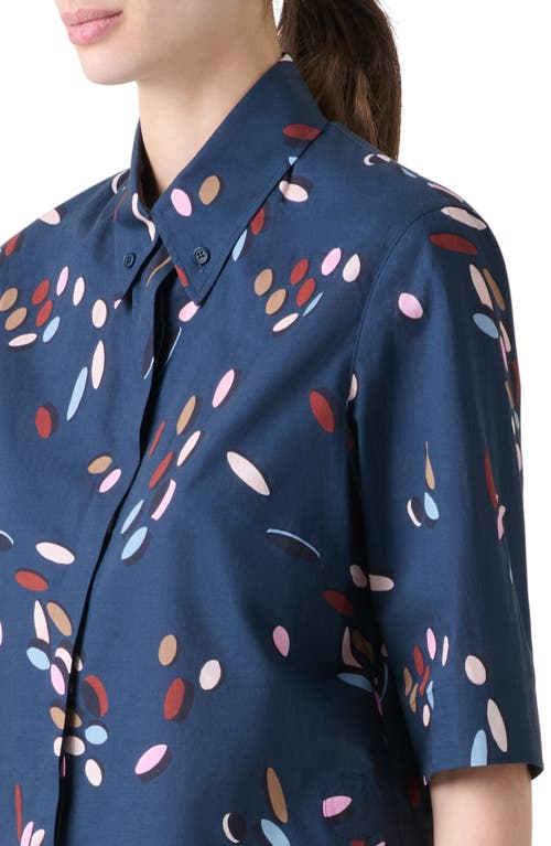 Akris Punto Dropping Dots Short Sleeve Crop Button-down Shirt In Blue
