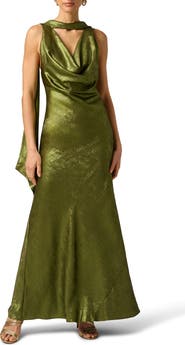 Adrianna Papell Drape Foil Chiffon Sleeveless Gown