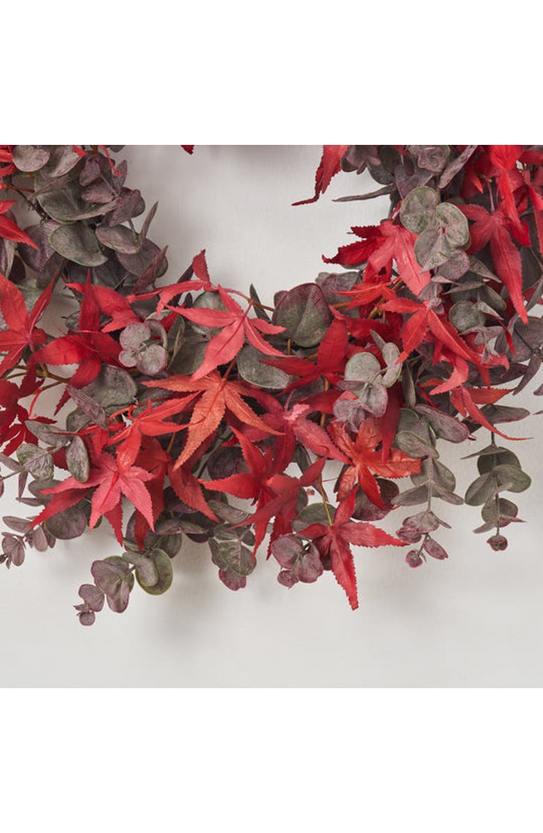 Darby Creek Trading Autumn Evenings - Red Japanese Maple Leaf & Dusty Plum Botanical Eucalyptus Fall Front Door Wreath, Alternate, color, Red
