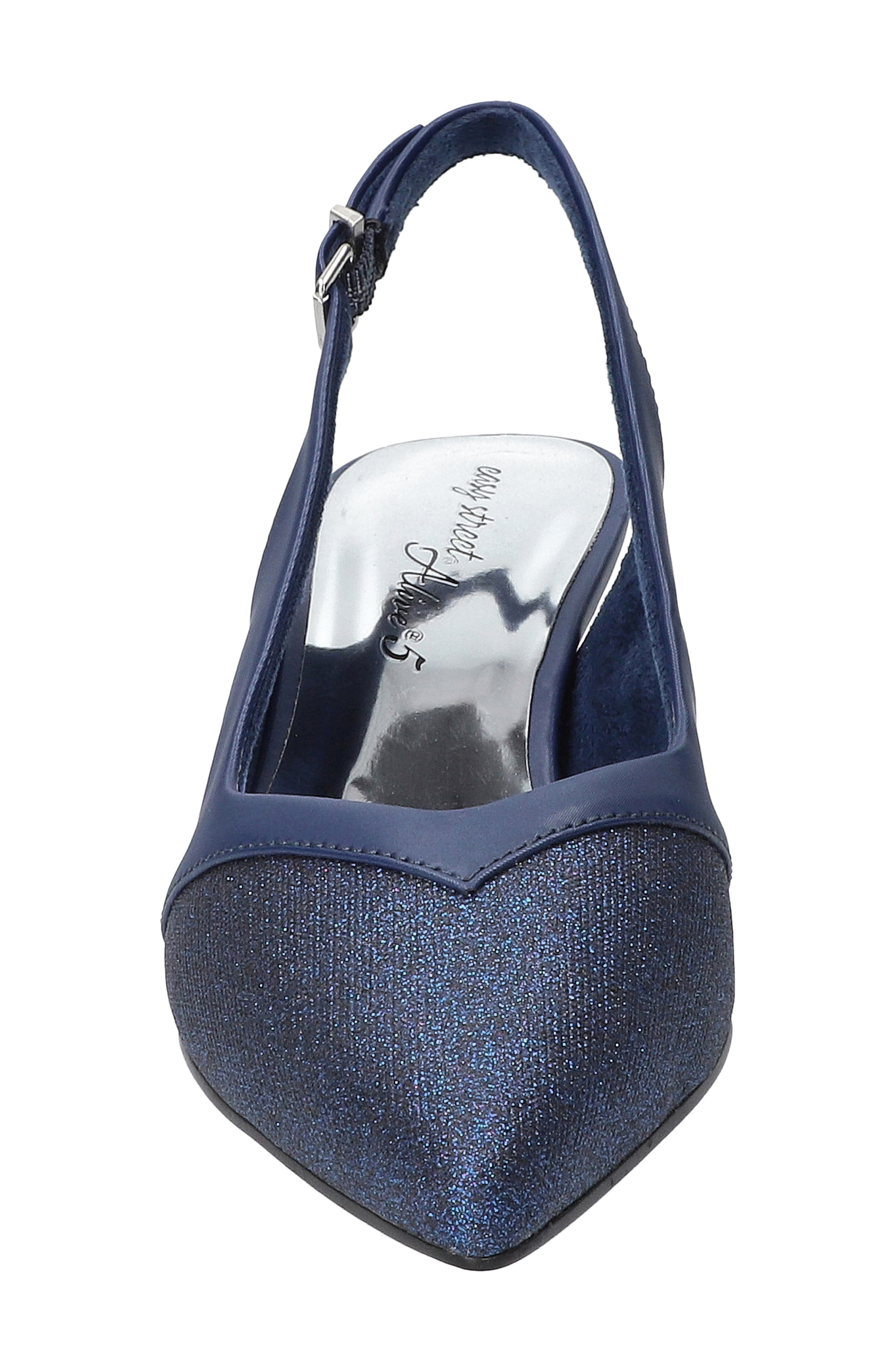 EASY STREET Vivid Kitten Heel Slingback Pump, Alternate, color, Navy Satin-Glitter