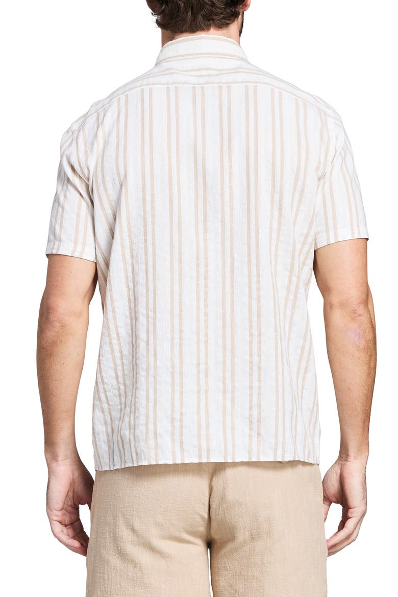 Dobby Stripe Short Sleeve Cotton & Linen Button-Up Shirt, Alternate, color, TINTED WHITE/ KHAKI