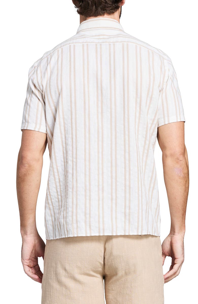 Billy Reid Dobby Stripe Short Sleeve Cotton & Linen Button-Up Shirt, Alternate, color, Tinted White/ Khaki