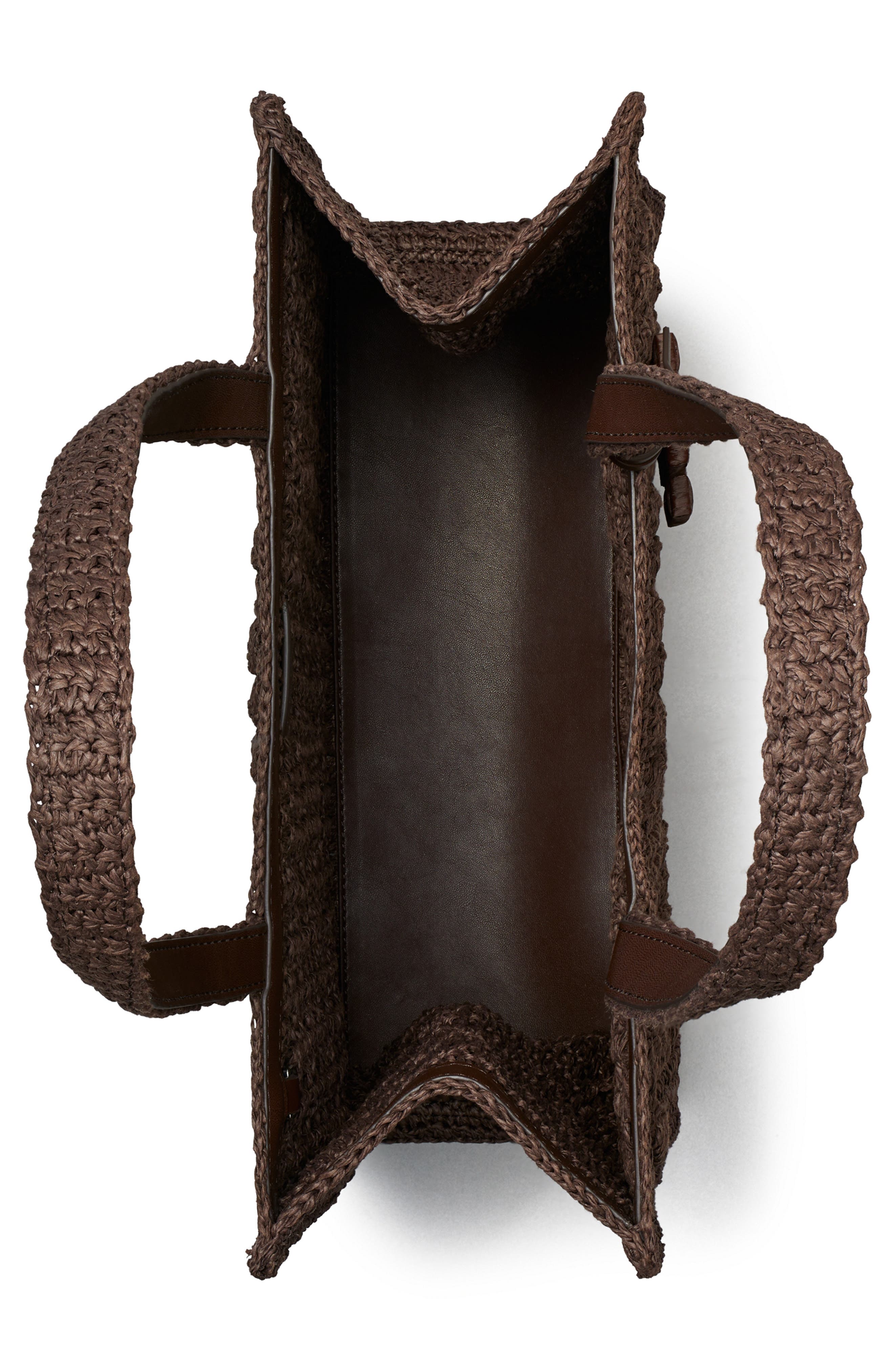 Tory Burch Ella Hand Crochet Straw Bag, Alternate, color, Dark Cocoa