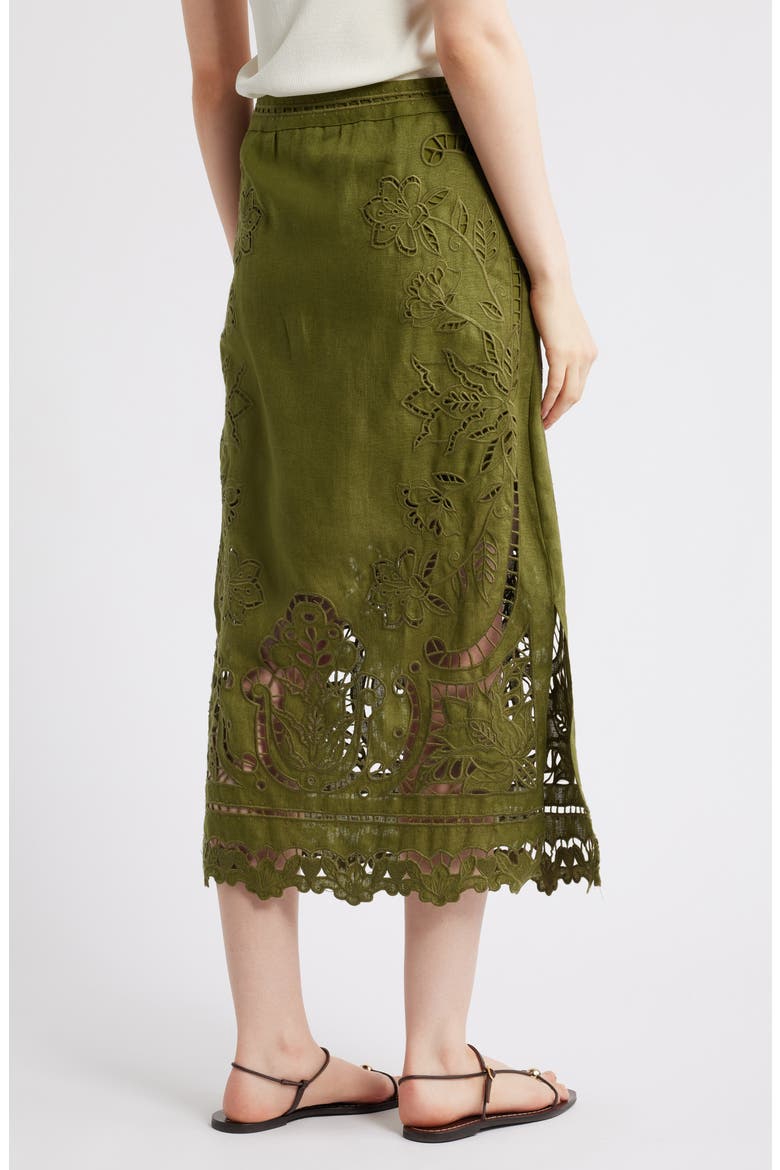 Majestic Garden Embroidered Eyelet Linen Midi Skirt, Alternate, color, GREEN