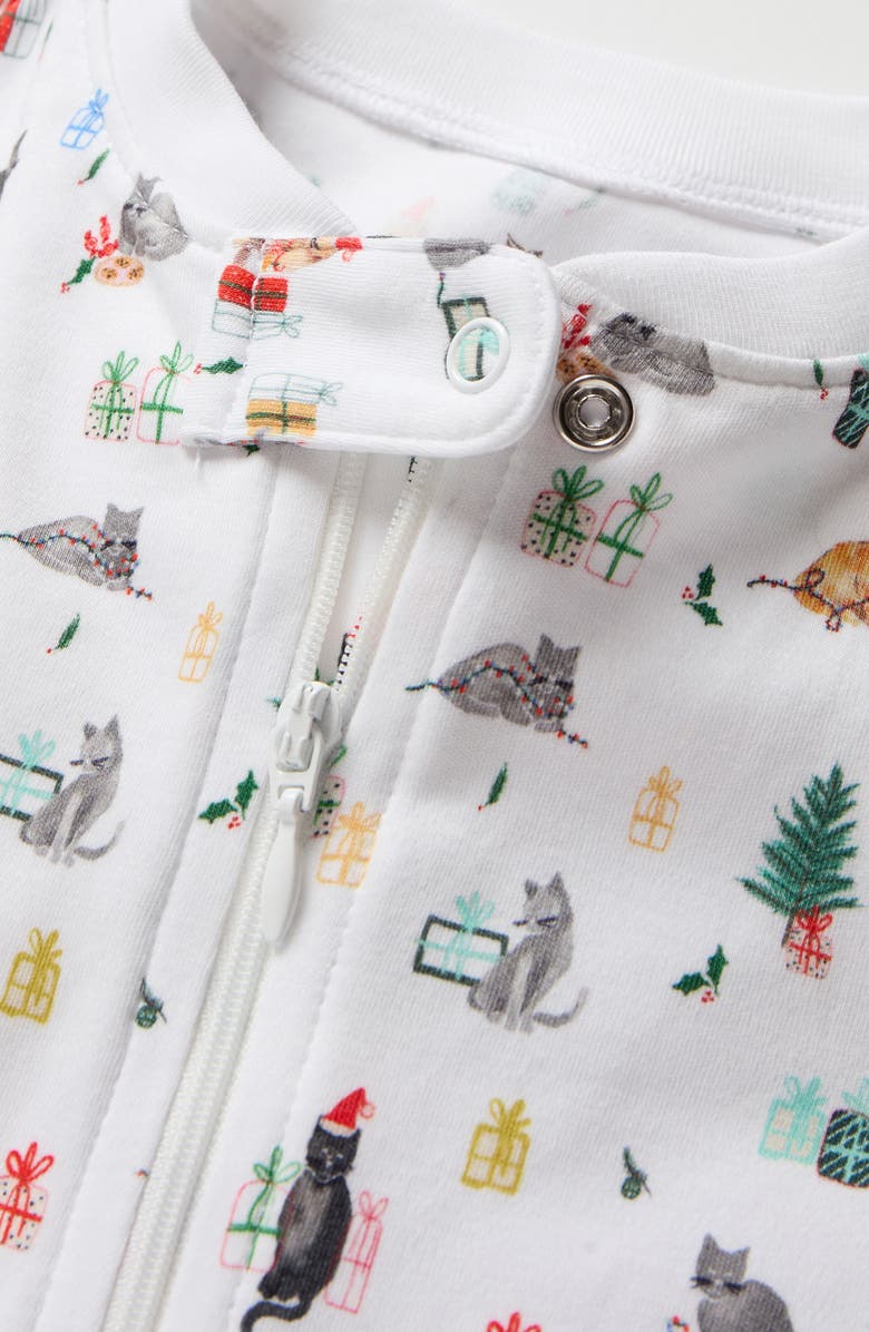 Petite Plume Merry Meow Fitted One-Piece Pima Cotton Pajamas, Alternate, color, White