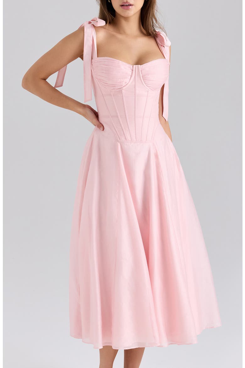 Leia Tie Strap Corset Midi Dress, Alternate, color, PINK