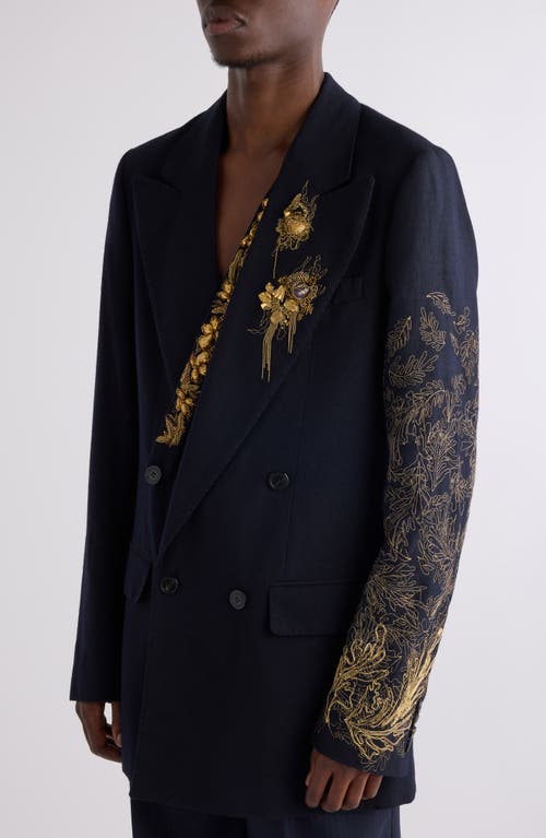 Dries Van Noten Barton Embellished Wool-blend Blazer In Navy