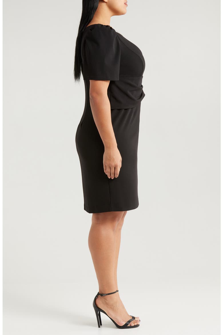 Embellished Crepe Sheath Dress, Alternate, color, BLACK