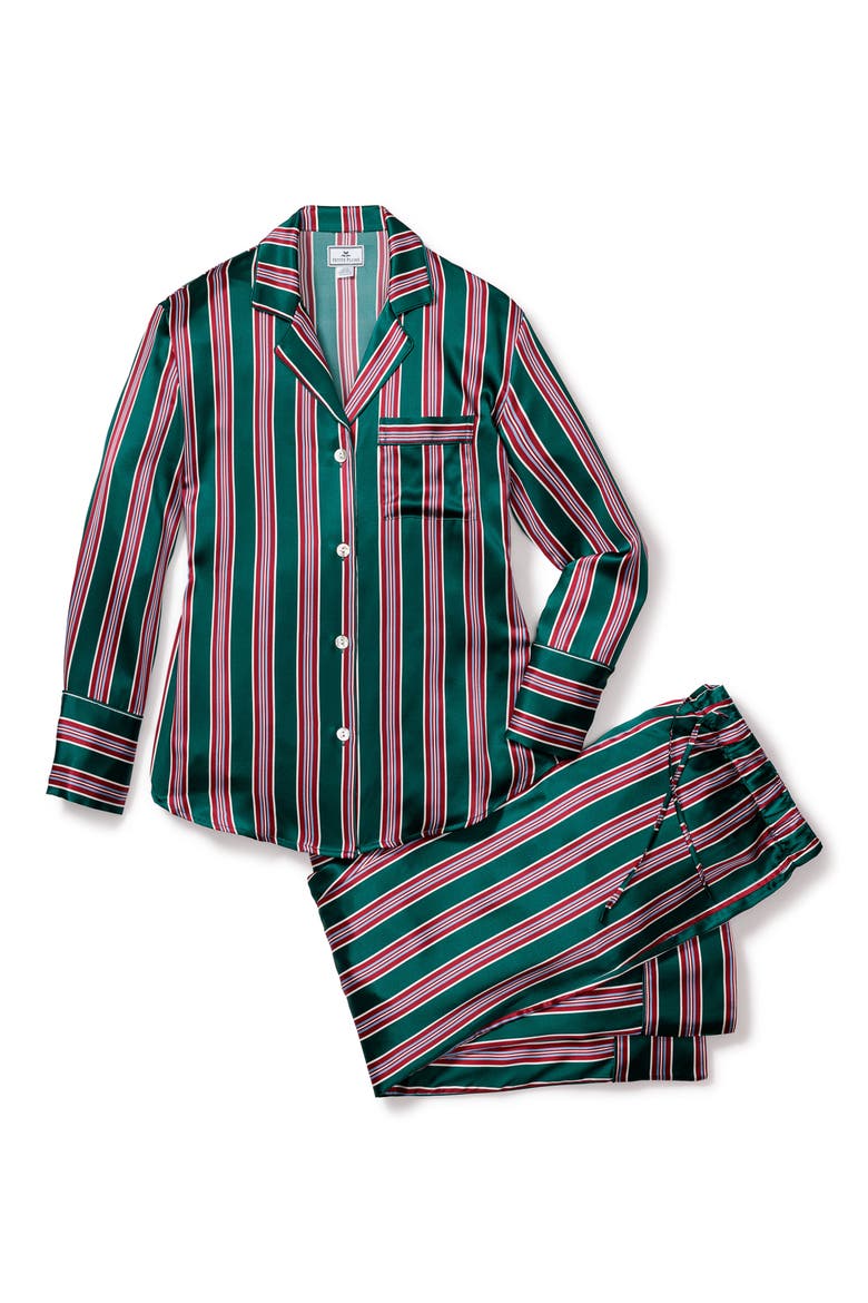 Lancaster Stripe Mulberry Silk Pajamas, Alternate, color, GREEN