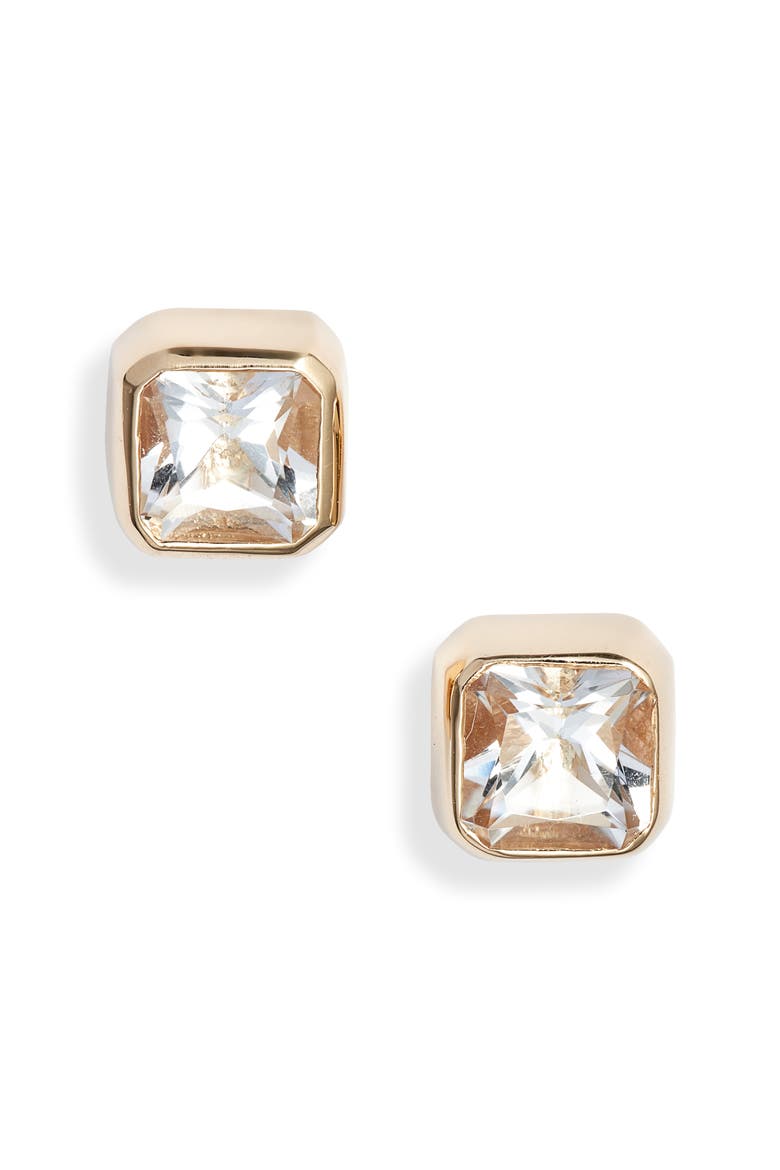Cleo Jaeda Square Topaz Stud Earrings, Main, color, YELLOW GOLD