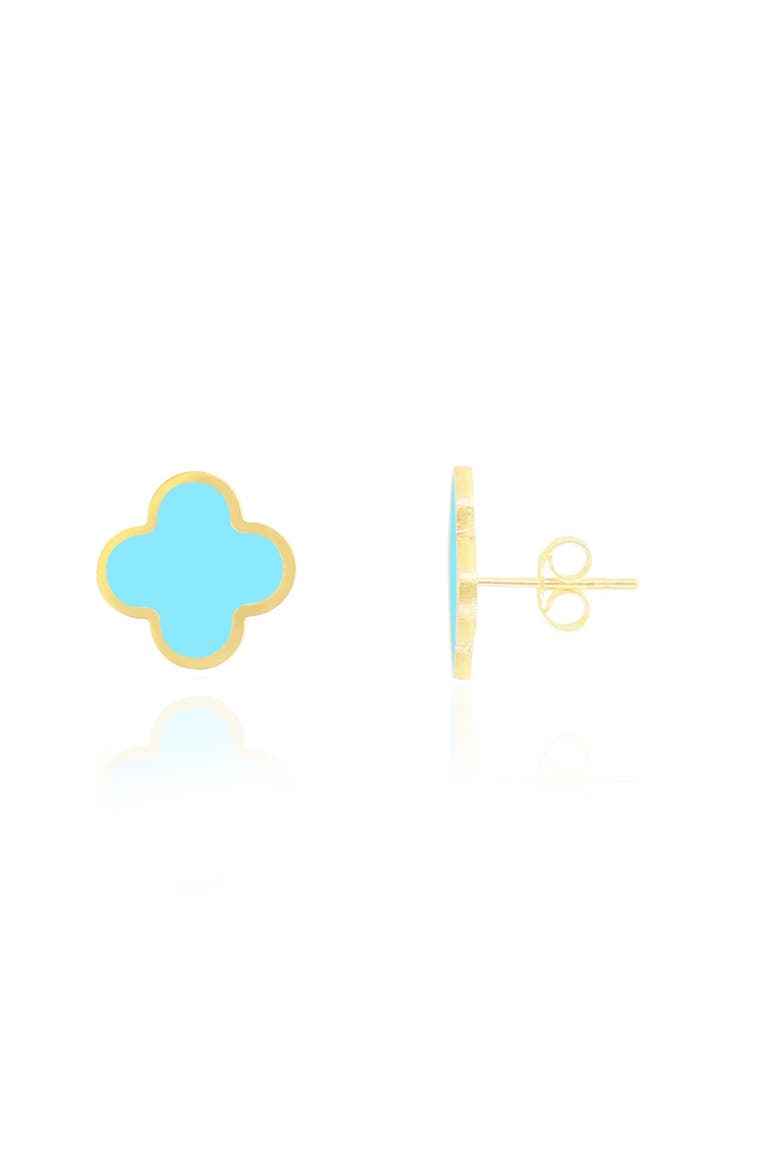 Large Turquoise Clover Stud Earrings, Main, color, Turquoise