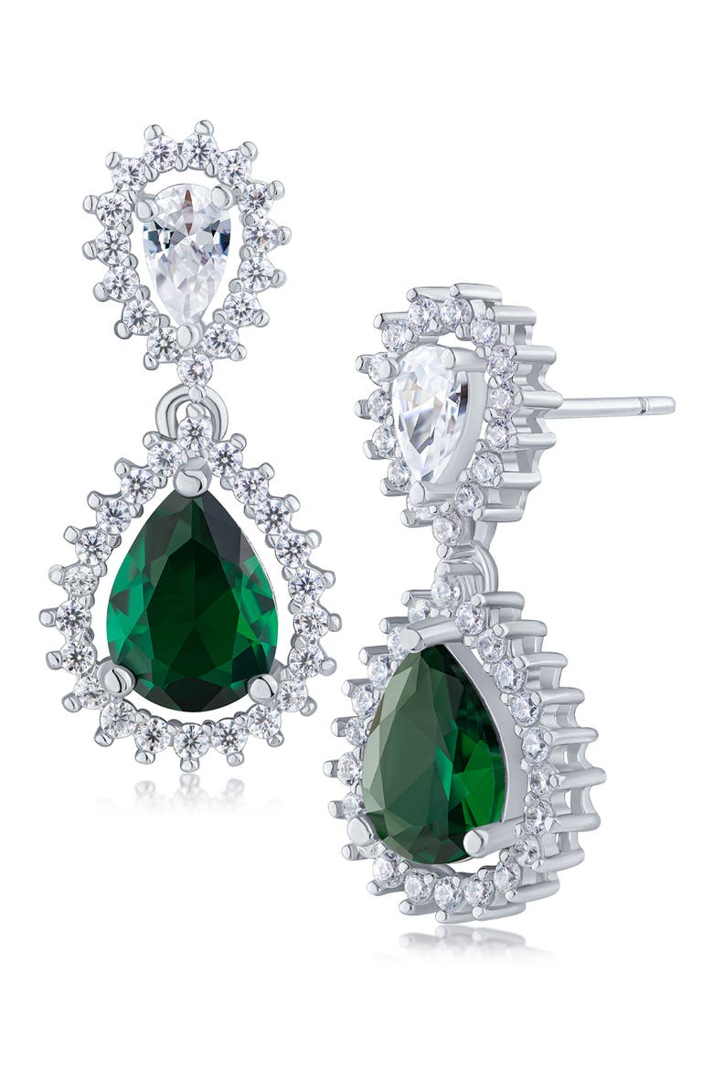 Pear Cubic Zirconia Burst Drop Earrings, Main, color, GREEN/ SILVER