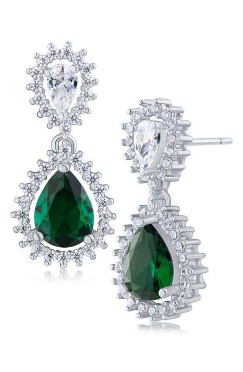 Pear Cubic Zirconia Burst Drop Earrings