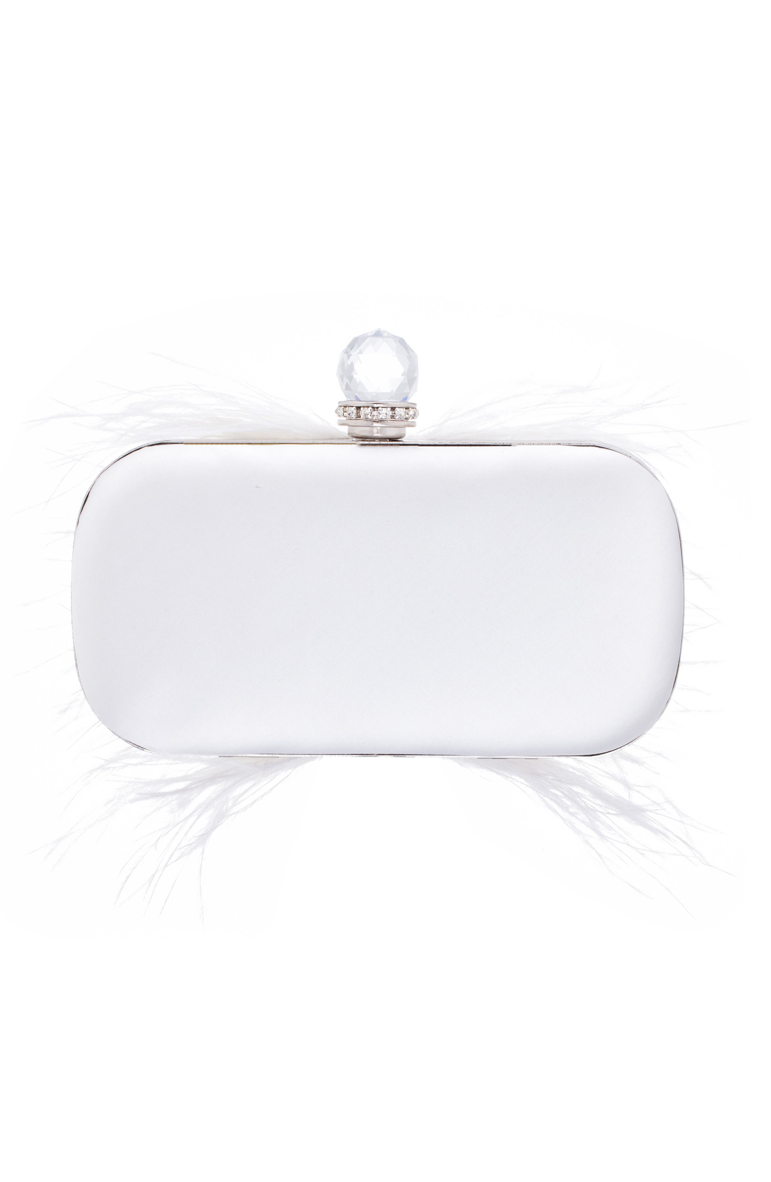 Nina Ostrich Feather Minaudiere, Alternate, color, White