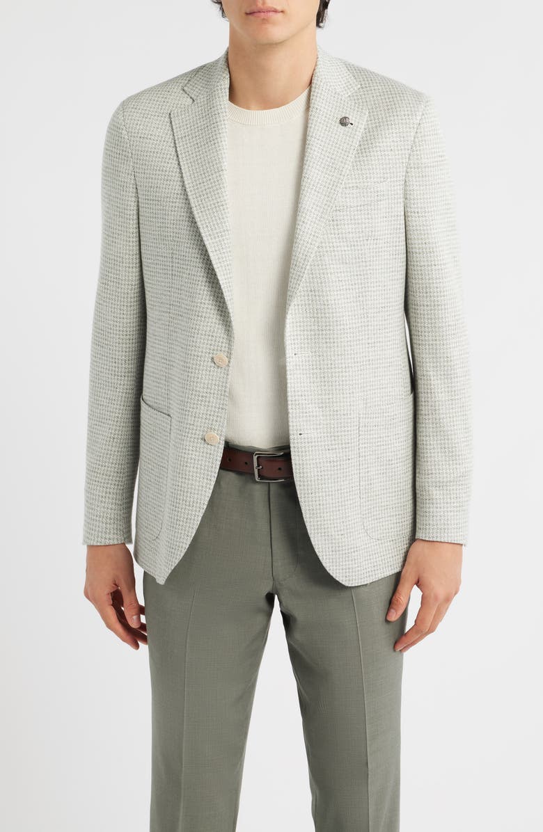 Jack Victor Hampton Cream & Green Houndstooth Knit Linen & Cotton Sport Coat, Main, color, Sage