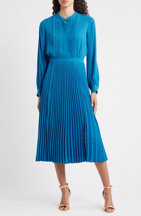 The Alania Pleated Long Sleeve Midi Dress