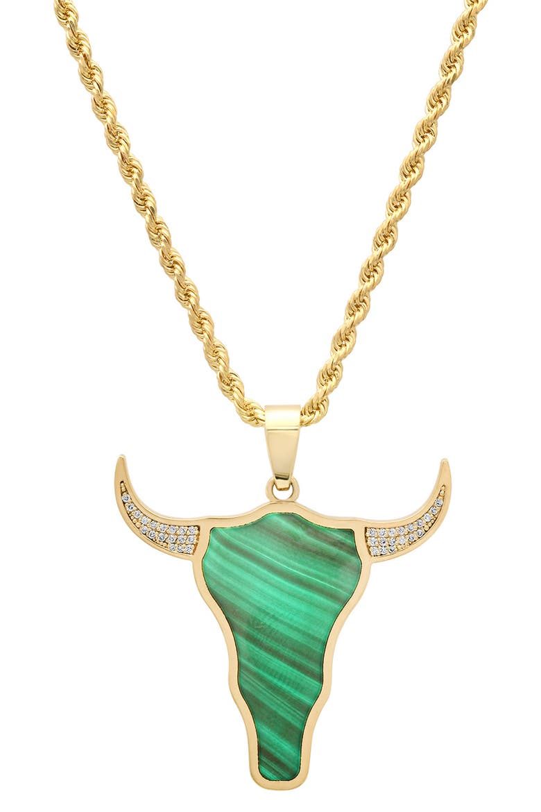 Malachite & Diamond Pavé Steer Head Pendant Necklace, Main, color, MALACHITE