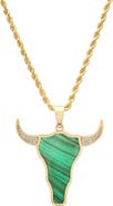 Established Malachite & Diamond Pavé Steer Head Pendant Necklace