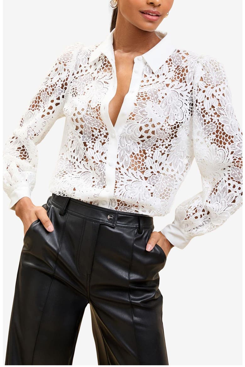 Lace Button-Up Shirt, Main, color, WHITE