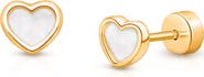 Tiny Blessings 14K Gold on Titanium Enchanted Heart Mother of Pearl Stud Screw Back Earrings