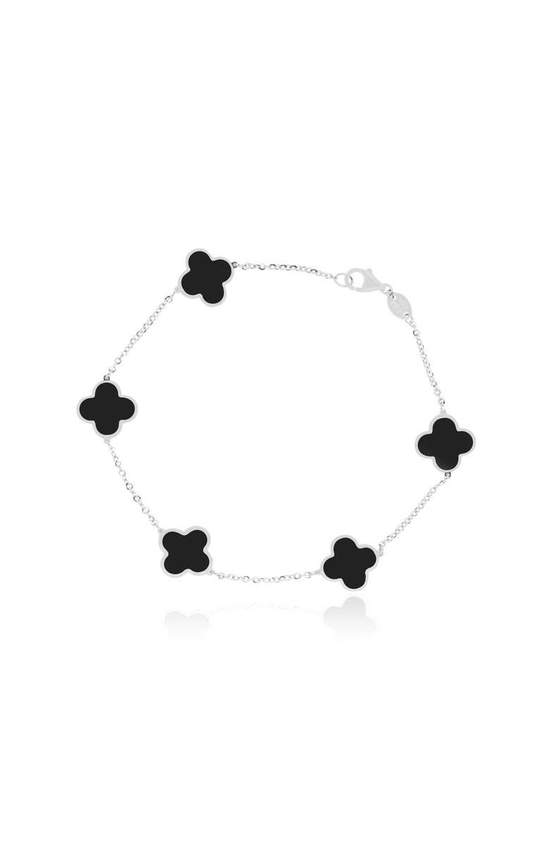 The Lovery Fine Jewelry Small Onyx Clover Bracelet, Main, color, White Gold