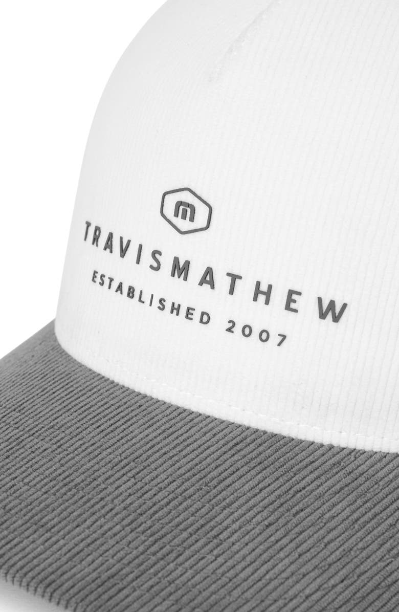 TravisMathew Bike Tour Corduroy Snapback Baseball Hat, Alternate, color, White