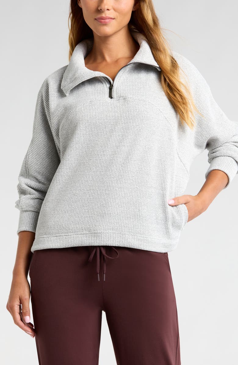 Zella Half Zip Waffle Stitch Sweatshirt, Main, color, Grey Marl