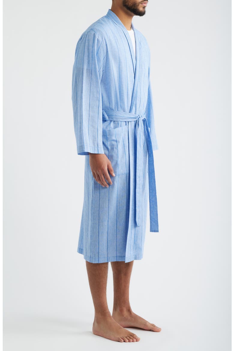 Pinstripe Cotton & Linen Robe, Alternate, color, BLUE