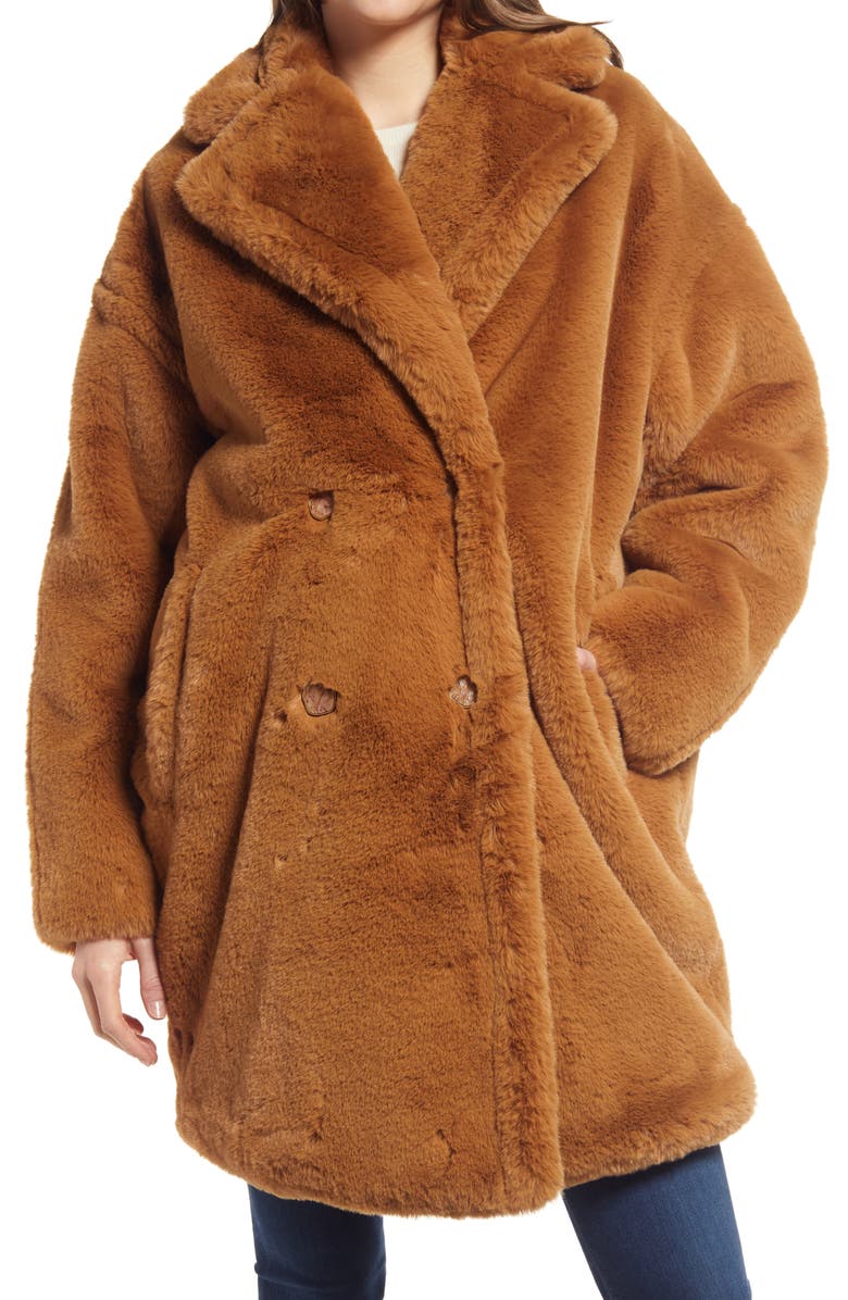 Emilia George Annabette Faux Fur Maternity Coat, Alternate, color, Tobacco