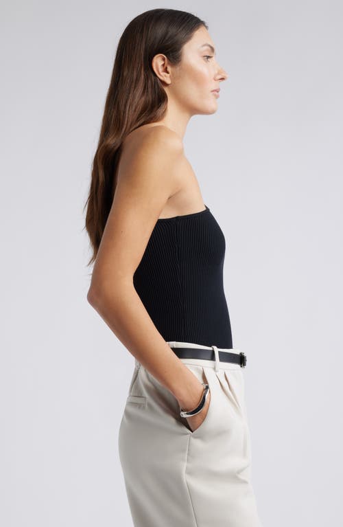 Open Edit Luxe Sculpt Rib One-shoulder Top In Black